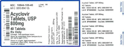 800mg 40ct (Label Acyclovir Tabs 800mg Bpi(10544 103 40) Teva(0093 8947 05) Rev1)